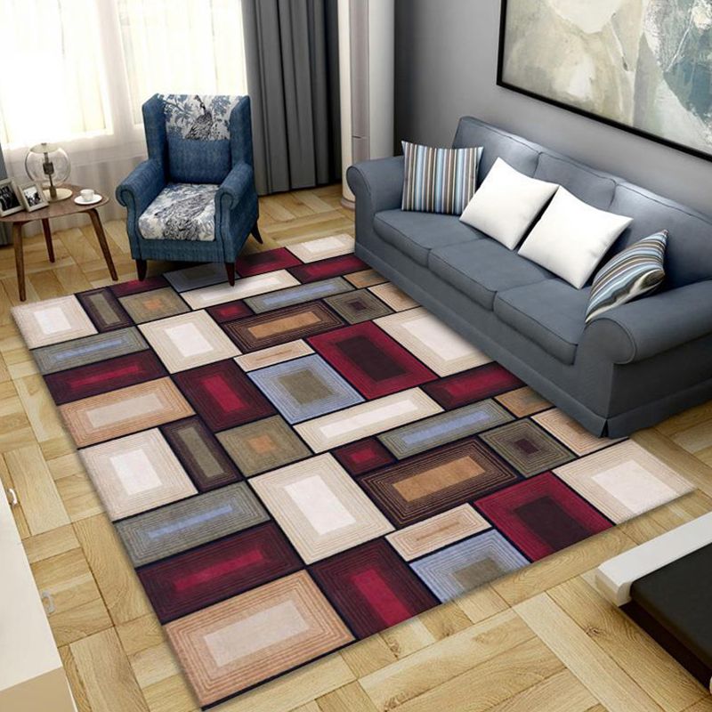 Modern Geometric Carpet Leisure Washable Area Rug Polyster Living Room Carpet with Non-Slip Backing