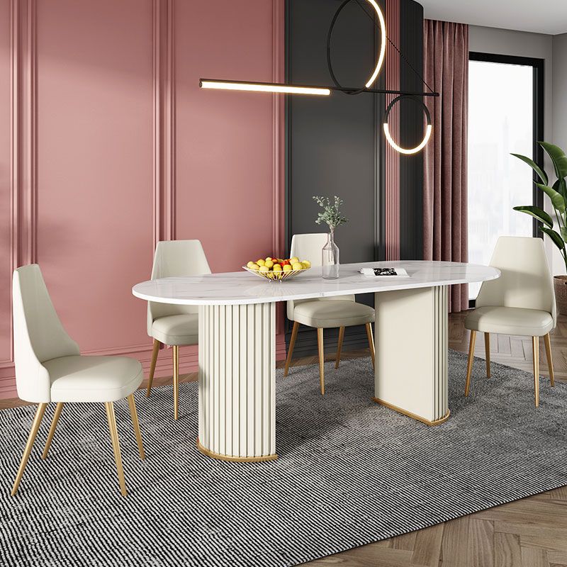 Double Pedestal Dinner Table Traditional Luxury Oval Dining Table for Home