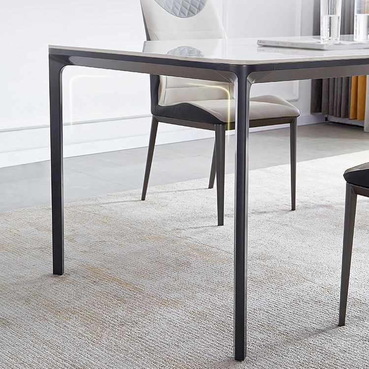 Rectangle Industrial Dining Table Sintered Stone Fixed Table with 4 Legs