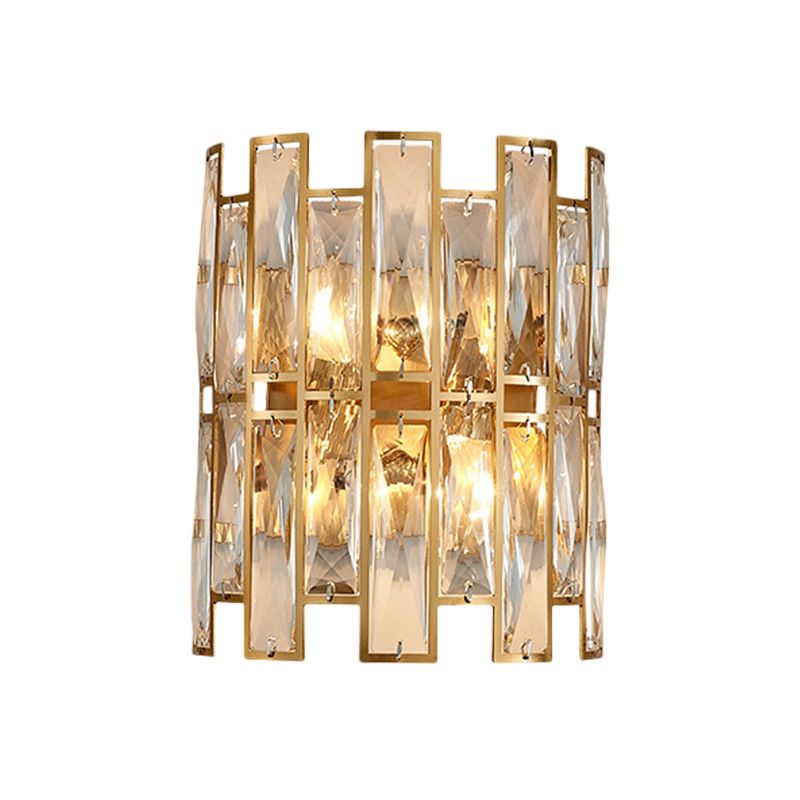 Cylinder Surface Wall Sconce Modern Crystal Rectangle 11"/17" Wide 2/4 Lights Gold Wall Mounted Lighting