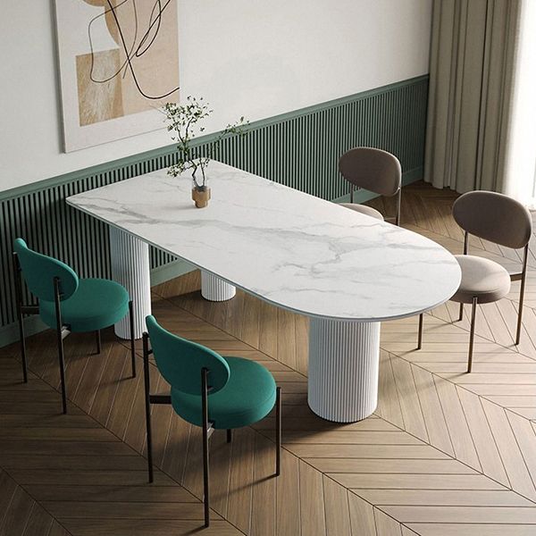Metal Contemporary Free Form Dining Table Marble Top Table for Dining Room and Kitchen