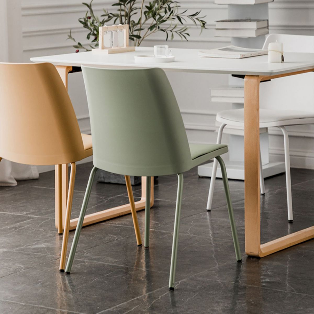 Modern Style Patio Side Chair Home Parsons Back Armless Chair