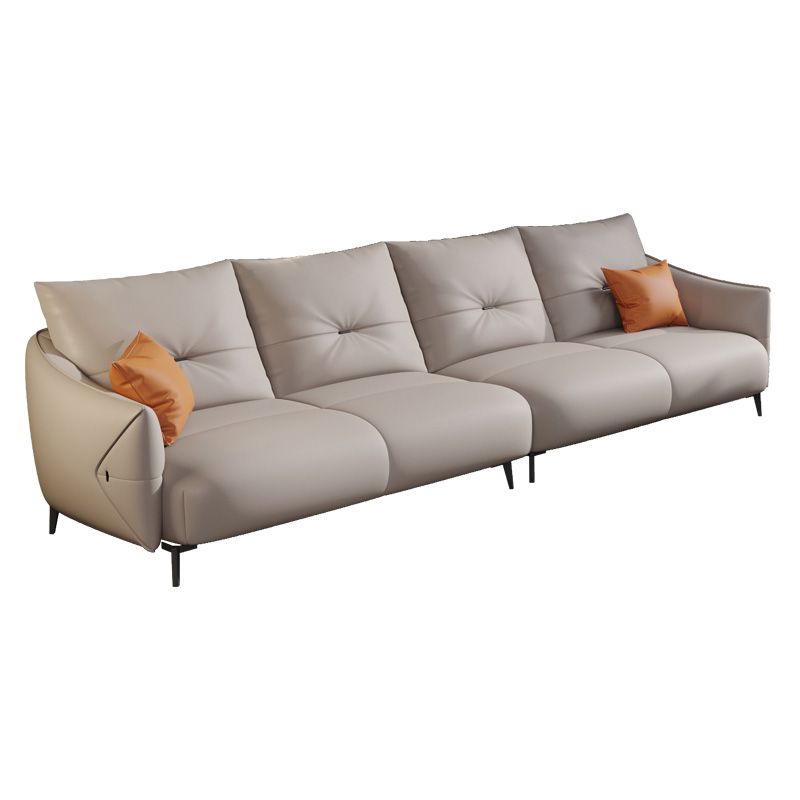 Beige Genuine Leather Sloped Arms Sofa/Sectionals With Cushions Metal Legs