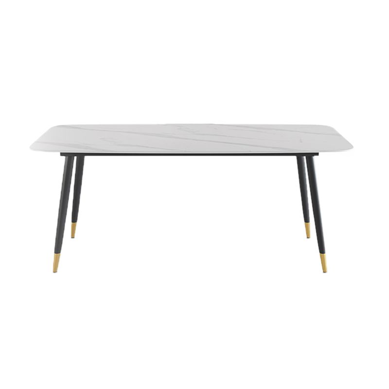 Contemporary Rectangular White Stone Dining Table with 4 Steel Foot