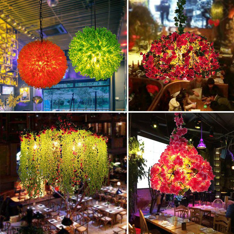 Iron Cage Suspension Light Farmhouse 1 Bulb Bistro Drop Pendant with Fake Plant Decor