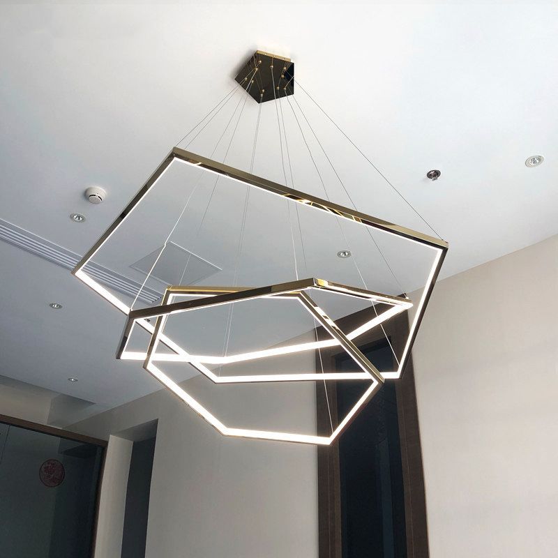 Contemporary Tiered LED Hanging Ceiling Lights Gold Metal Pendant Chandelier for Living Room