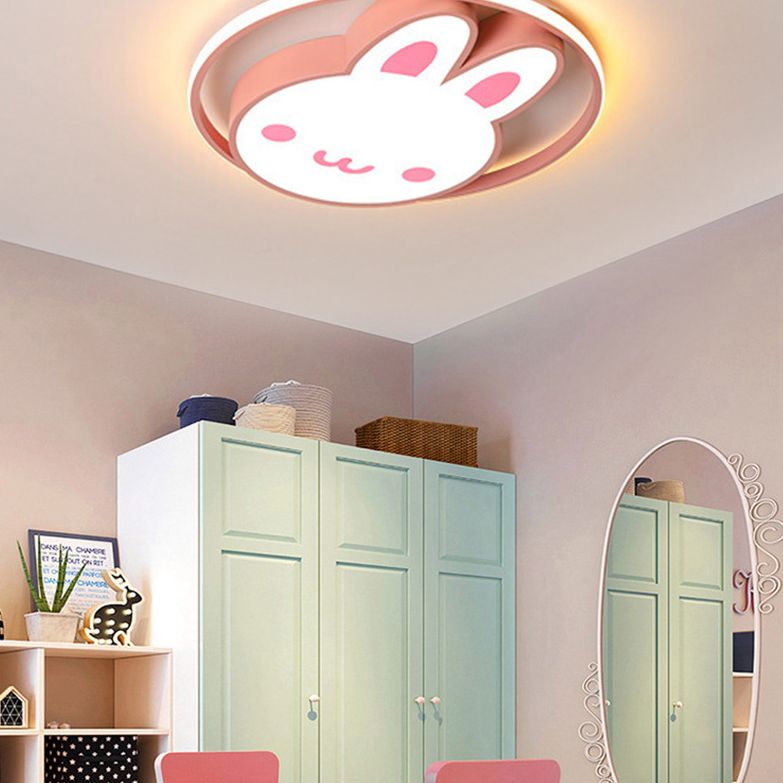 Rabbit Flush Light Fixtures 1 Light Metallic Cartoon Flush Mount Ceiling Light Fixture