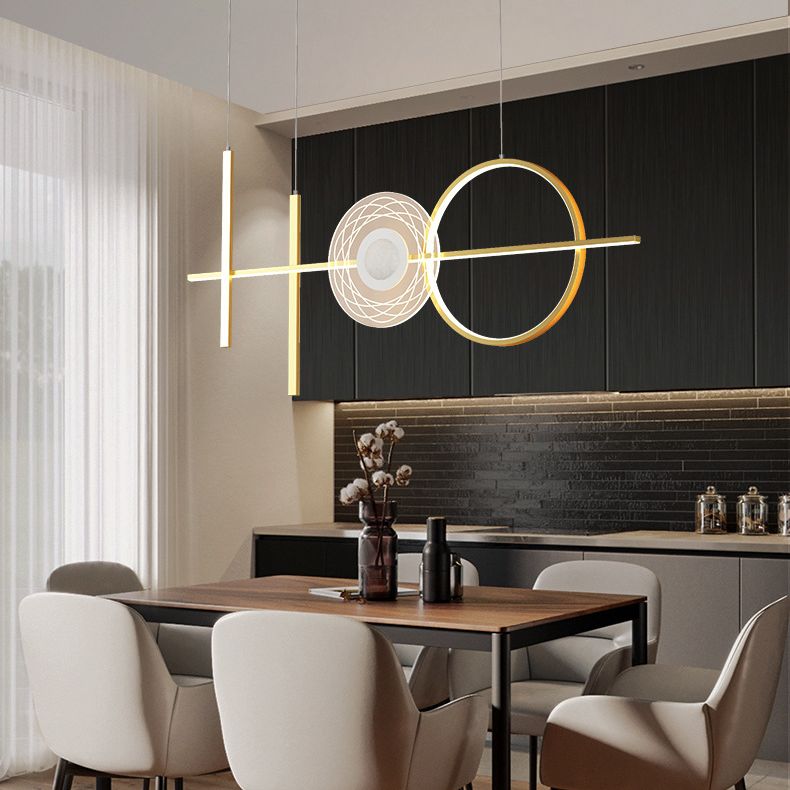 Geometric Island Lighting Fixtures Modern Chandelier Metal Island Lamps 4 Light in Gold