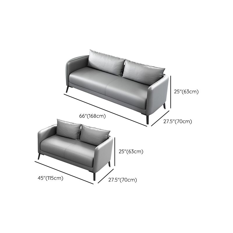 Leather Pillow Back Sofa Stationary Square Arm Seating for Living Room
