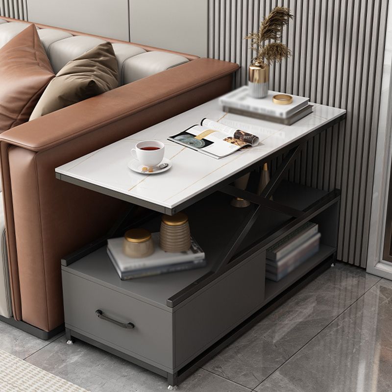 Block Base Design Cocktail Table Tempered Glass Desktop Rectangular Metal Coffee Table