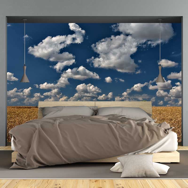 Contemporary Wheat Field Mural Bright Color Stain Resistant Wall Art for Dining Room