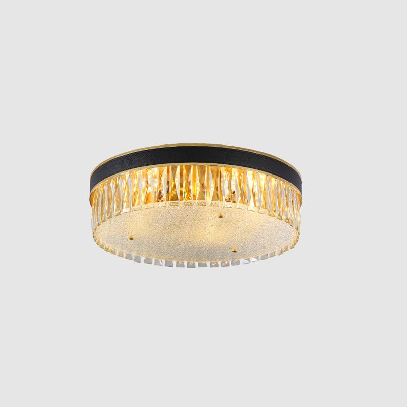 Tambour en forme de tambour Crystal Flush Mount Lighting Minimalist Black Flush Mount Fixture