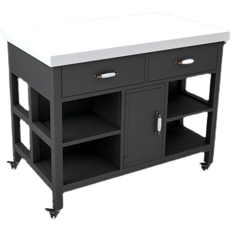 Modern Style Rolling Kitchen Cart Marble Rectangular Kitchen Island Cart with Drawer