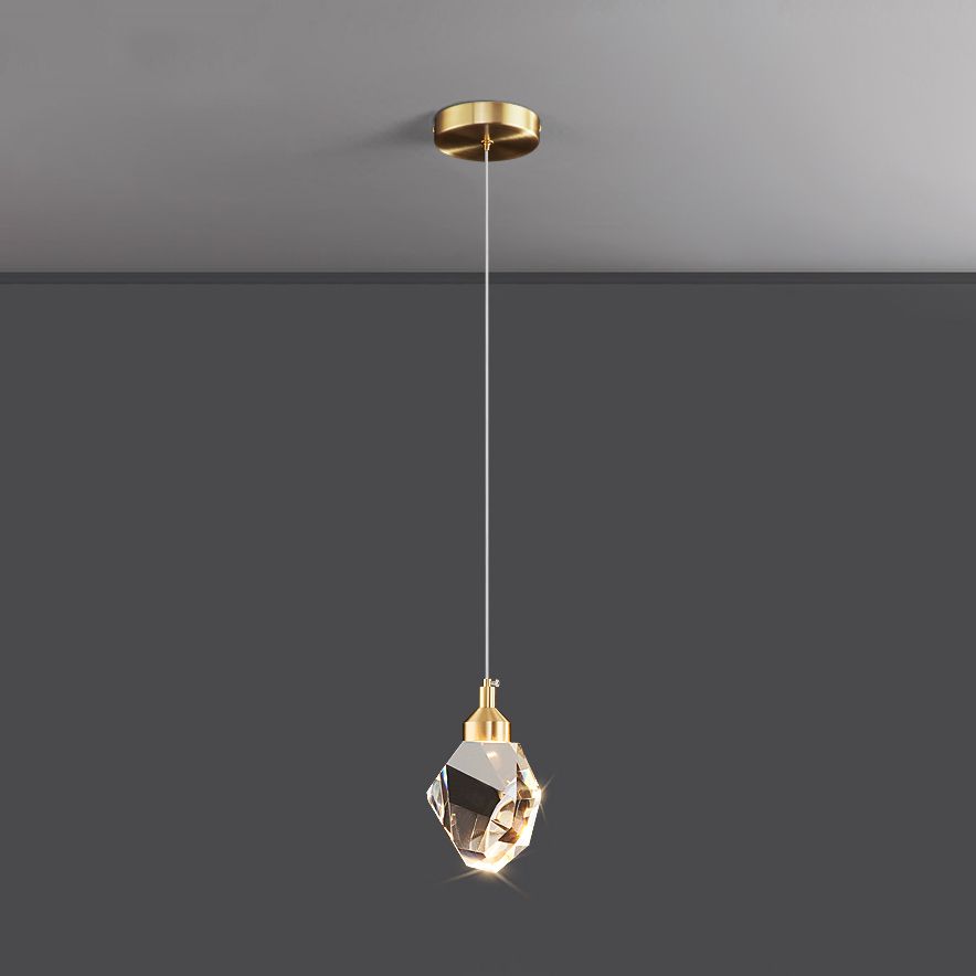 Lampe suspendue géométrique en cuivre dans un pendentif en cristal de style artistique moderne pour chambre à coucher