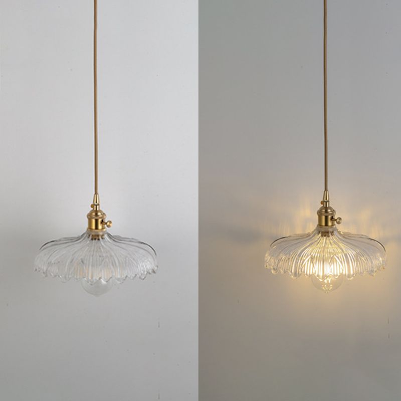 Minimalist 1-Light Hanging Lamp, Contemporary Ribbed Glass Hanging Light