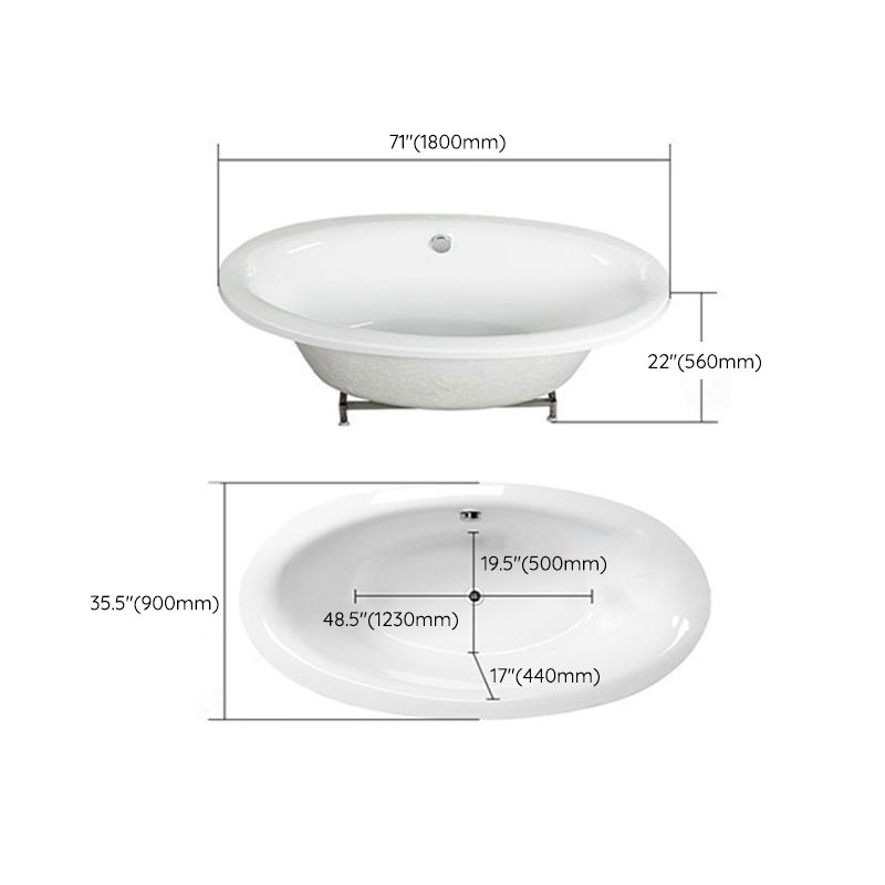 Drop in Soaking Bathtub White Oval Modern Back to Wall Acrylic Bath