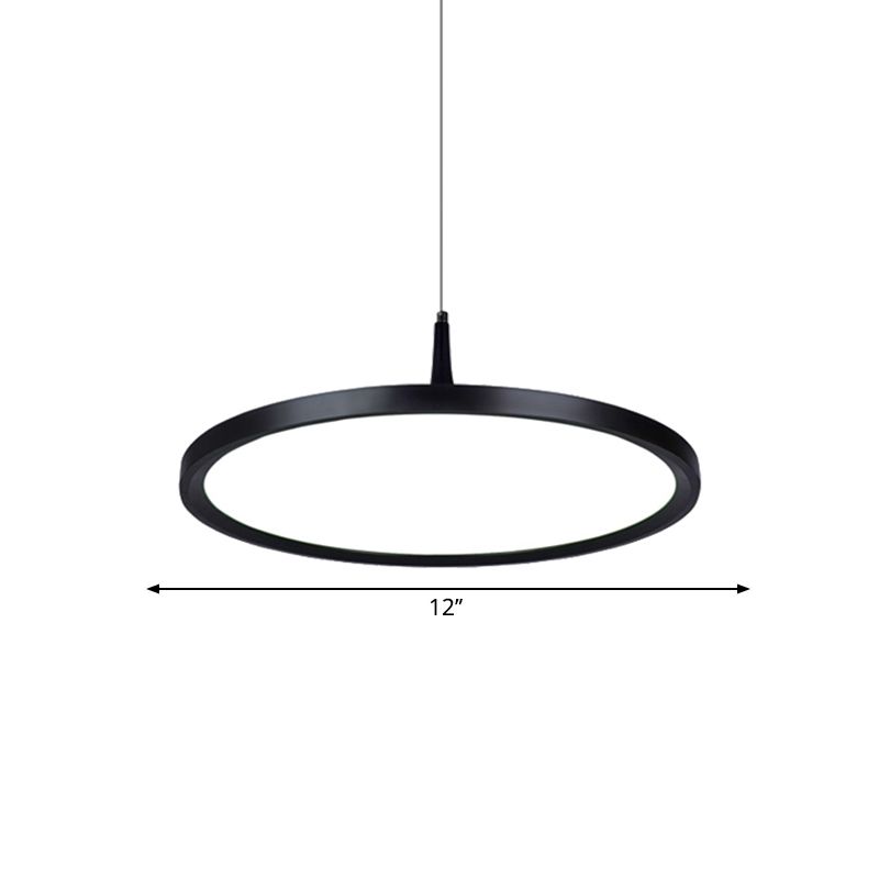 Led Office Pendant Lamp with Plate Metal Shade Simplicity White/Black Ceiling Light Fixture in White/Warm Light, 12"/16"/19.5" Wide
