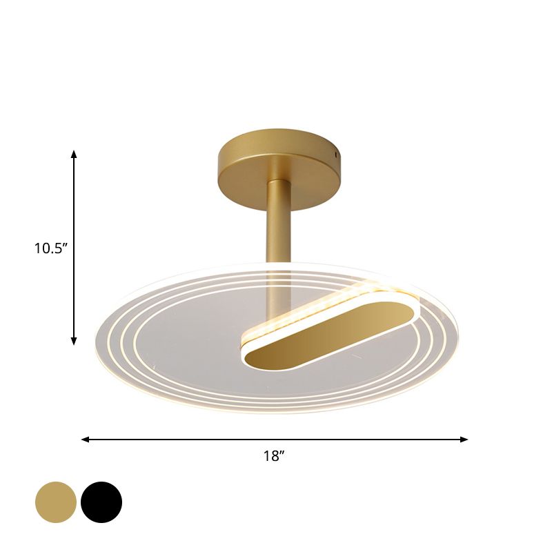 Acrylic Time Clock LED Flush Light Simplicity Black/Gold Semi Flush Mount Ceiling Light for Bedroom