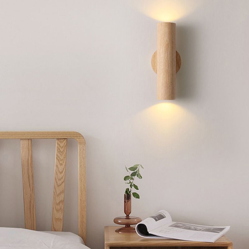 Single Modernism Brown/Beige Wall Mounted Sconce Wooden LED Wall Light