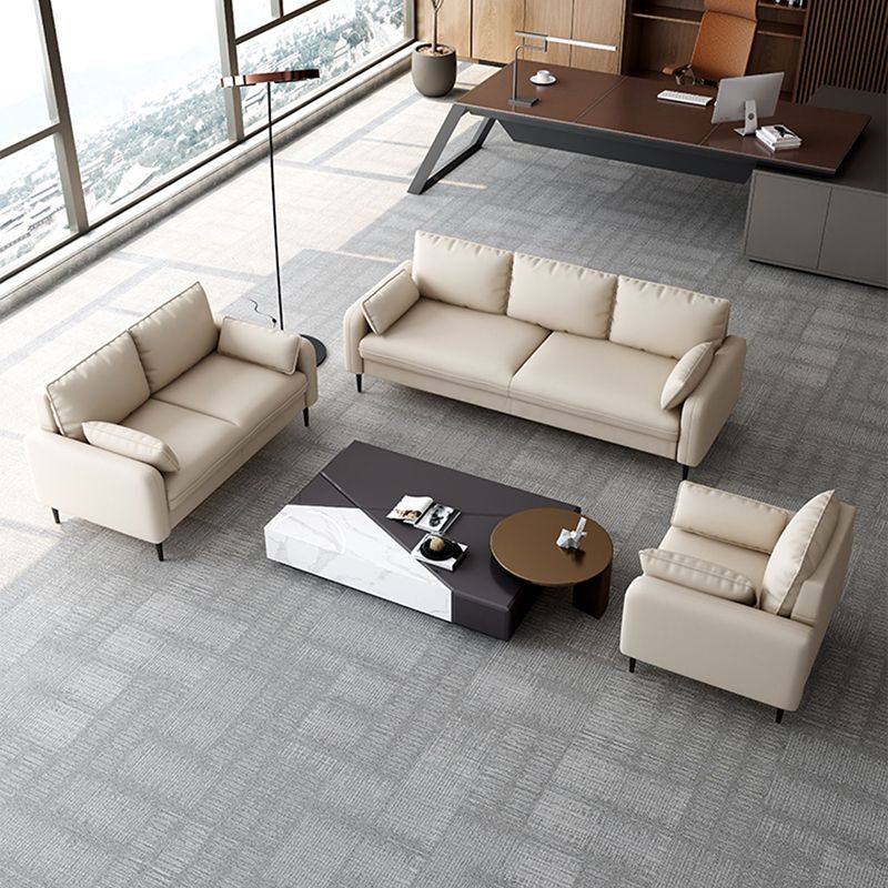 Scandinavian Faux Leather Sofa with Pillow Top Arms for 3 People
