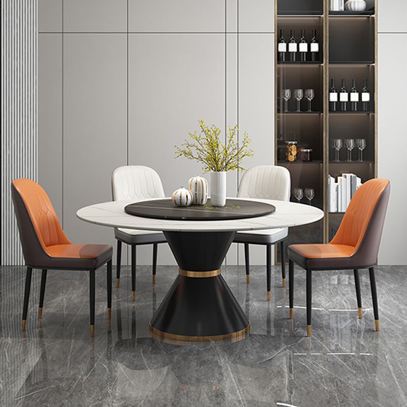 Contemporary Style Round Dining Table Steel Pedestal Base Table for Room