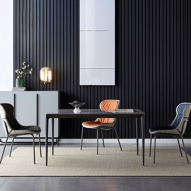 Industrial Style Leather Dining Armless Chairs Solid Back Dining Chair for Kitchen