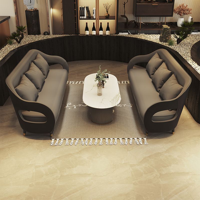 Tear Resistant Faux Leather Sofa Contemporary Sloped Arm Standard Sofa