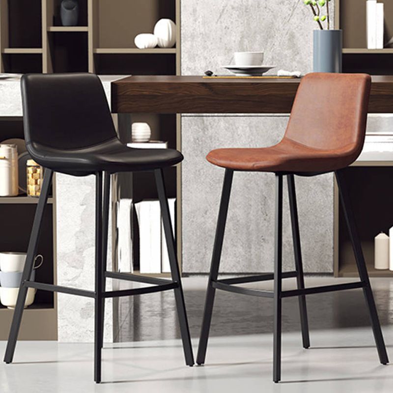 Contemporary Faux Leather Counter Stool Bucket Low Back Stool with Metal Legs