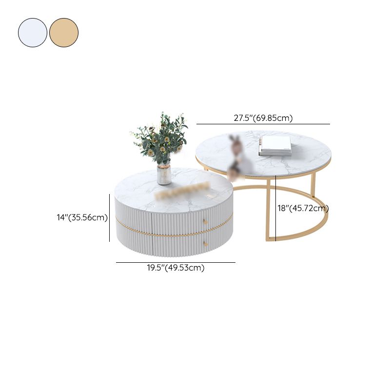 Round Nesting Coffee Table Set Frame Coffee Table with Storage