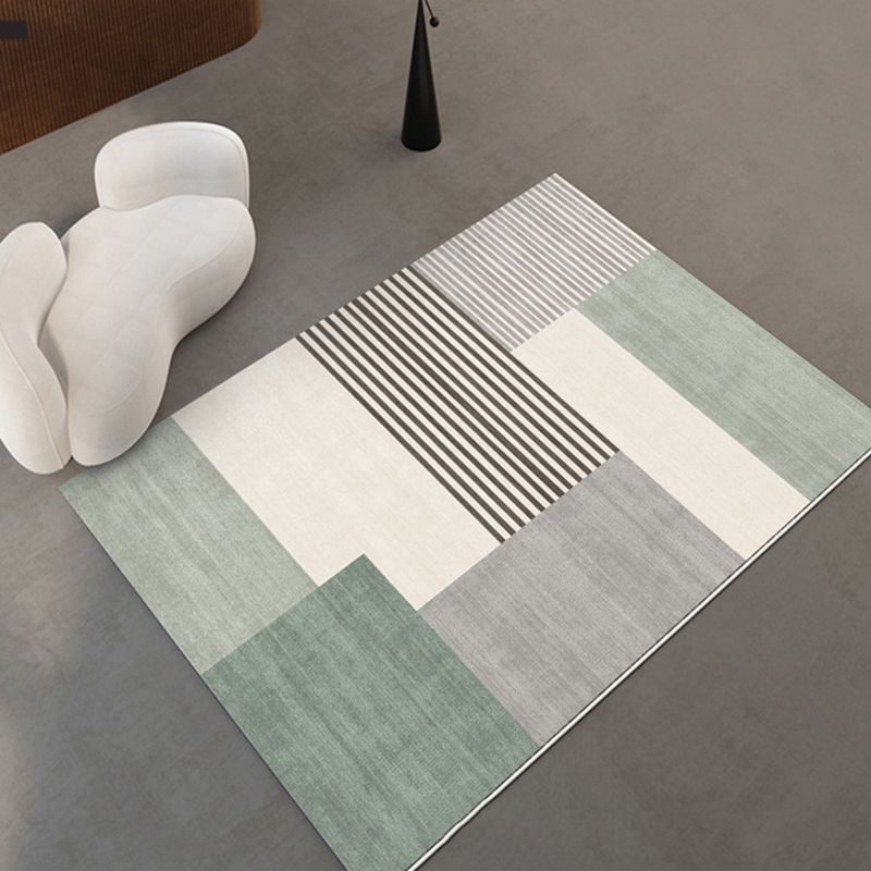Light Green Check Pattern Rug Modern Polyester Rug Washable Rug for Drawing Room