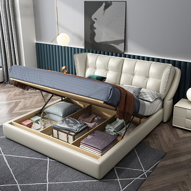 Contemporary Pine Wood Storage With Wings Lift Up Storage Wingback Bed