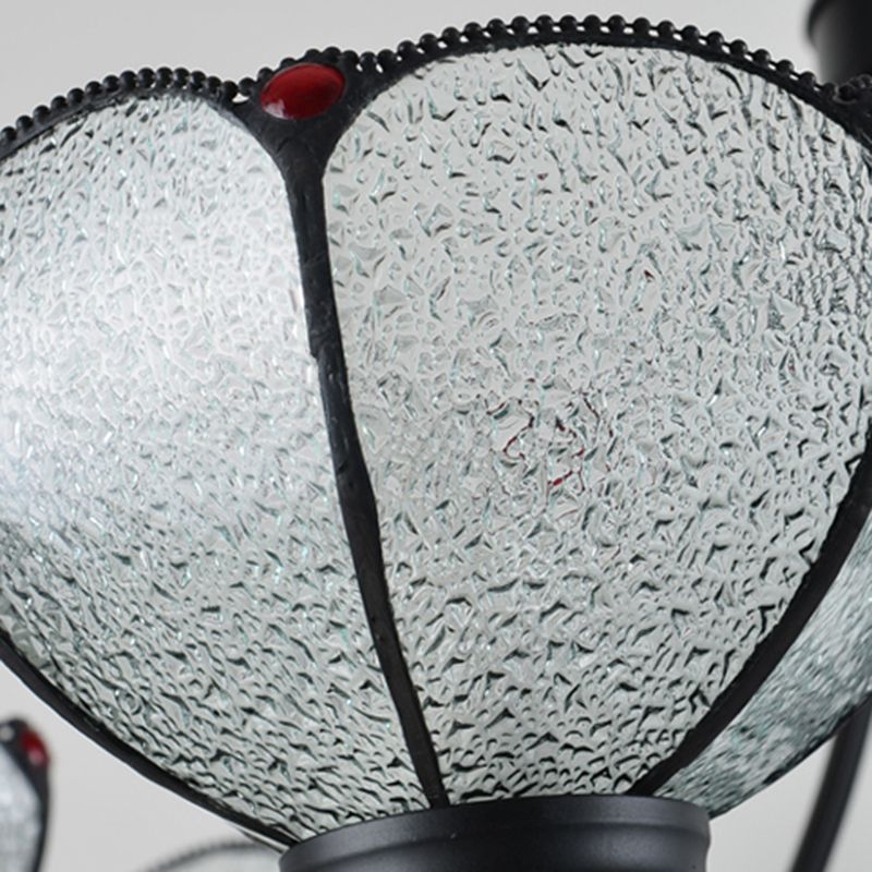 Tiffany geschulpte kroonluchter lamp 3/6/8 Lichten Frosted Glass Hangende verlichtingsarmatuur in zwart