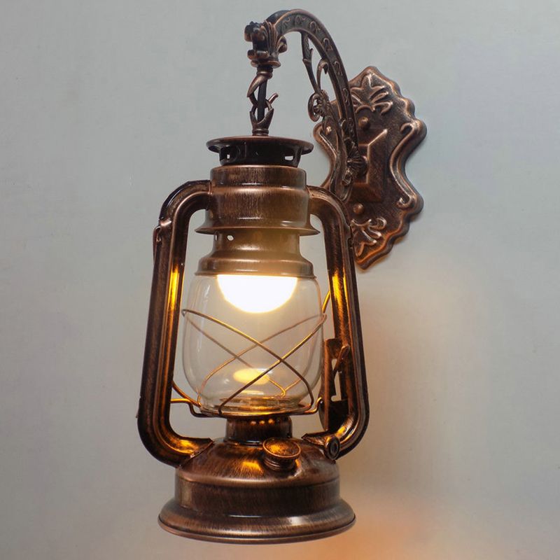 Lantern Shaped Iron Wall Light Retro Style 1-Light Corridor Kerosene Lighting Fixture