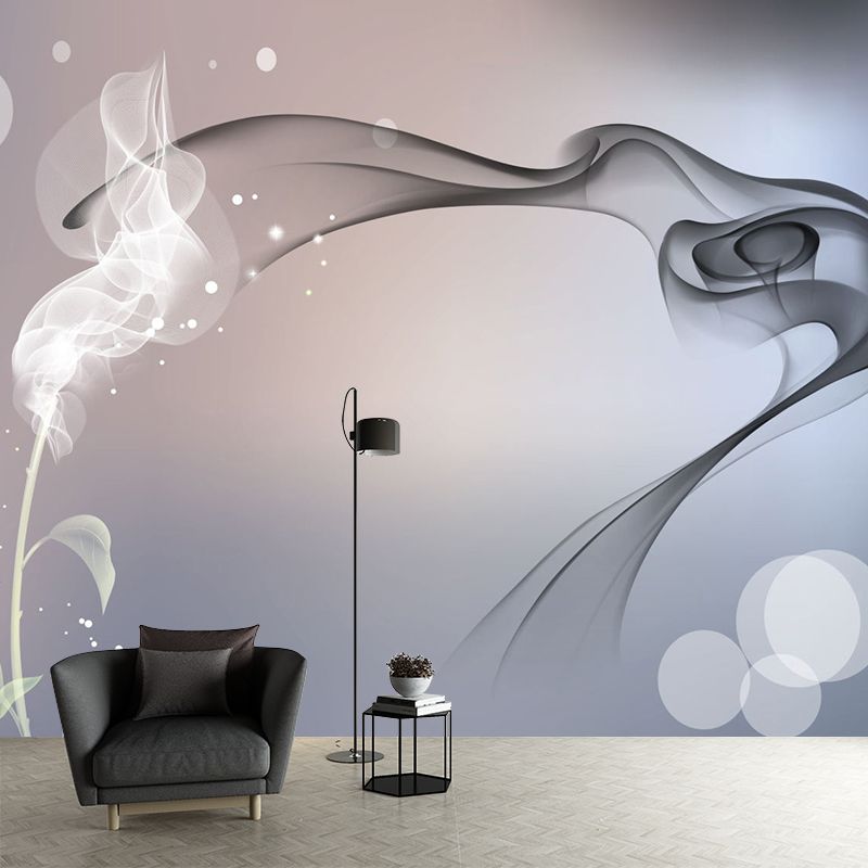 Minimalistisches Blumen-Wandbild für Schlafzimmer, Wanddekoration in Sondergröße in Grau-Rosa