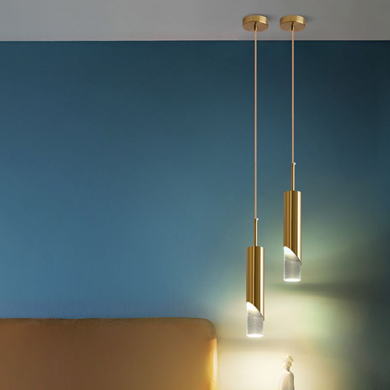 LED Mini Pendant Lighting Cylinder Shape Metal Ceiling Lamp in Transparent Acrylic Shade