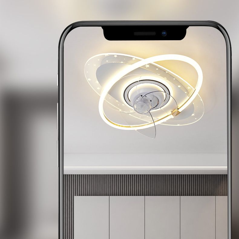 Geometric Shape Metal Ceiling Fans Modern 3-Lights Ceiling Fan Lamp Fixture in White