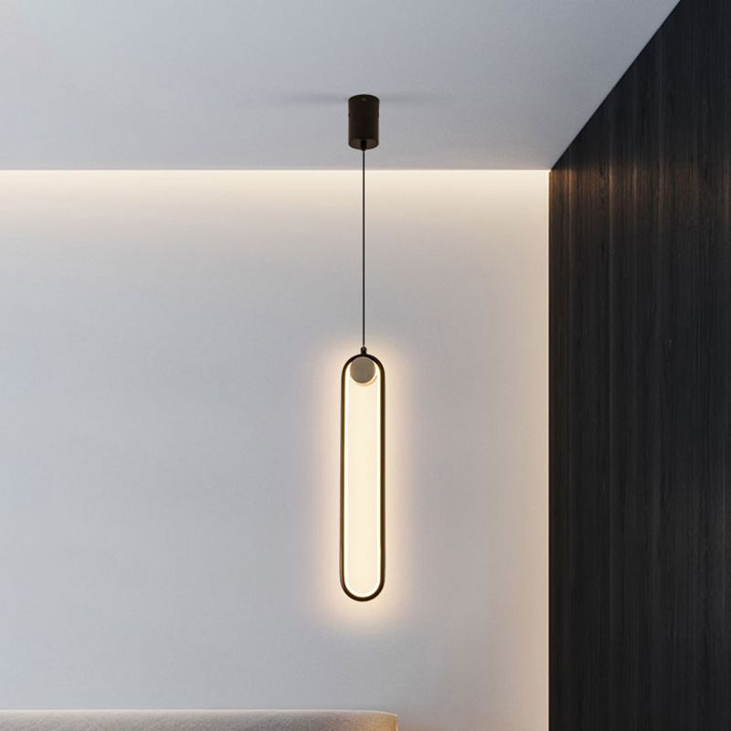 Oval Metallic Pendulum Pendant Minimalist LED Black Hanging Ceiling Light in Natural Light