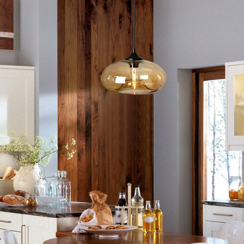 Moderne creatieve single hanging lamp smeedijzeren trommel hanglamp met glazen schaduw