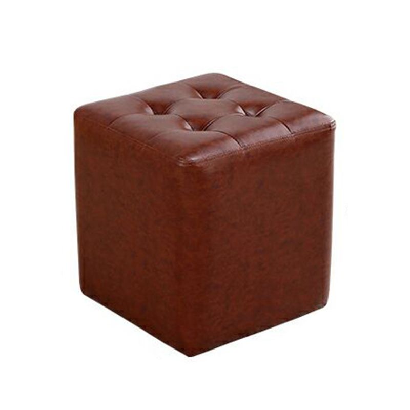 Modern Ottoman Cube Tufted Solid Color Leather Ottoman in Living Room