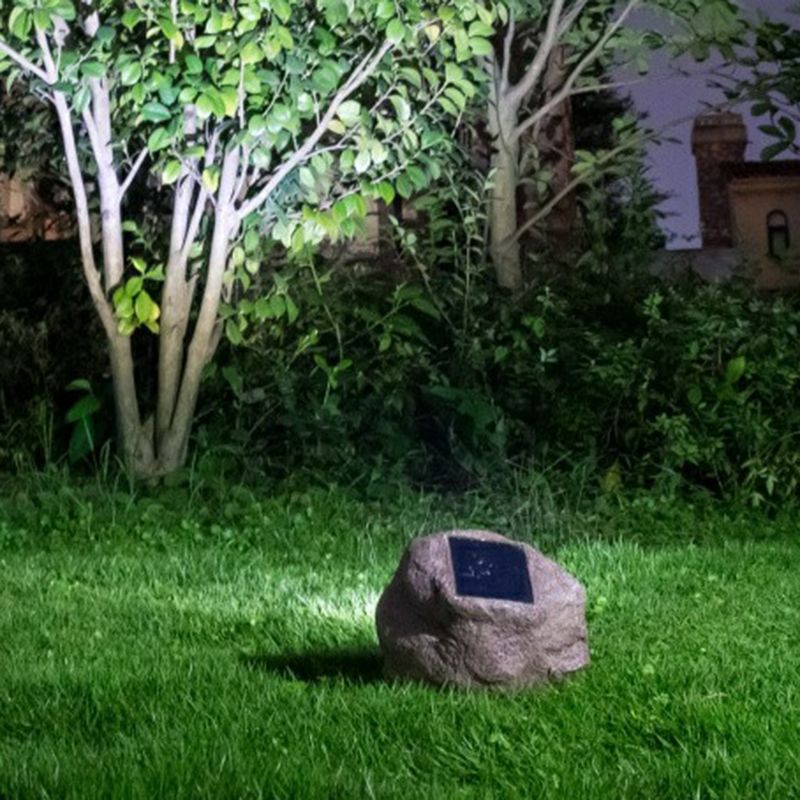 Rock Shaped Solar Lawn Light Art Deco Plastic Courtyard LED Ground Lighting in Brown