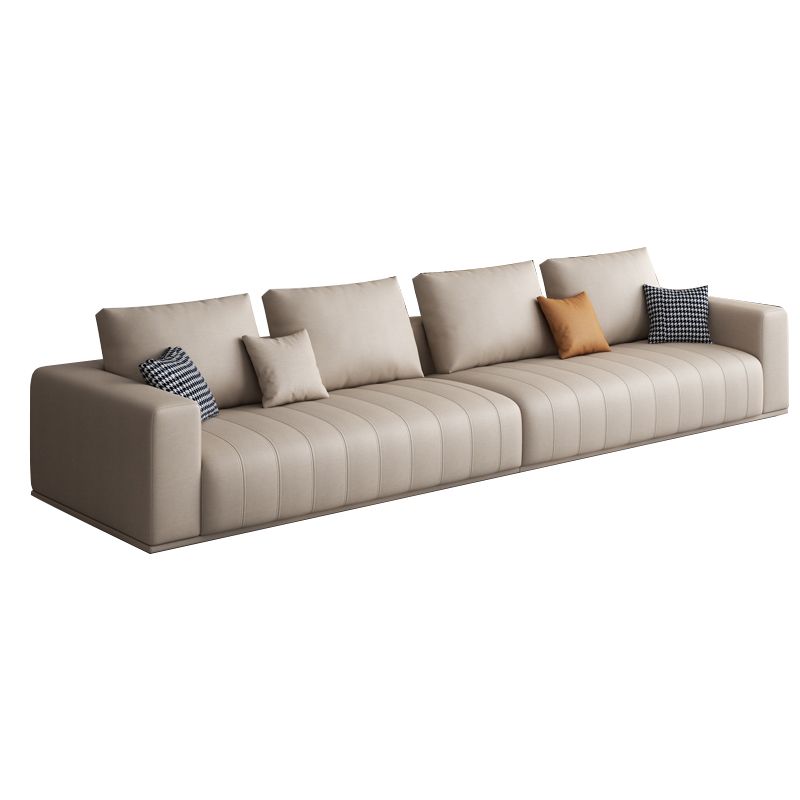 Modern Faux Leather Tuxedo Arm Standard Sofa with Bolster Pillows for Living Room