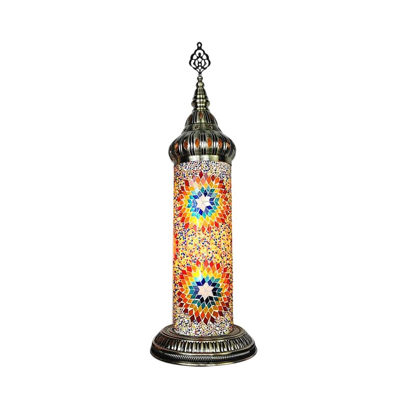 Lámpara de mesa de dormitorio de cilindro Vidroma manchado tradicional Amarillo/azul/LED de LED verde luz