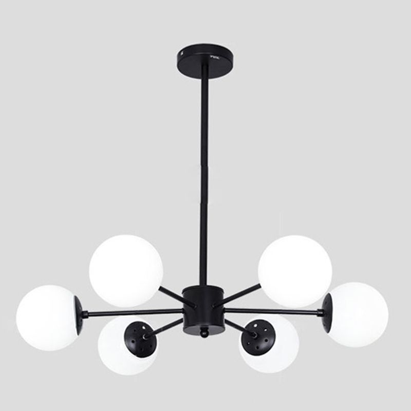 Minimalismo negro Candelera de vidrio Molecular Styling White Globe Shade Lámpara colgante para comedor