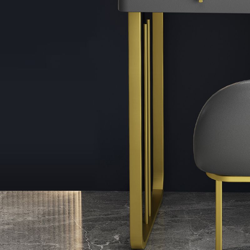 Gray Dressing Table Genuine Leather Vanity Table with Storage Drawers