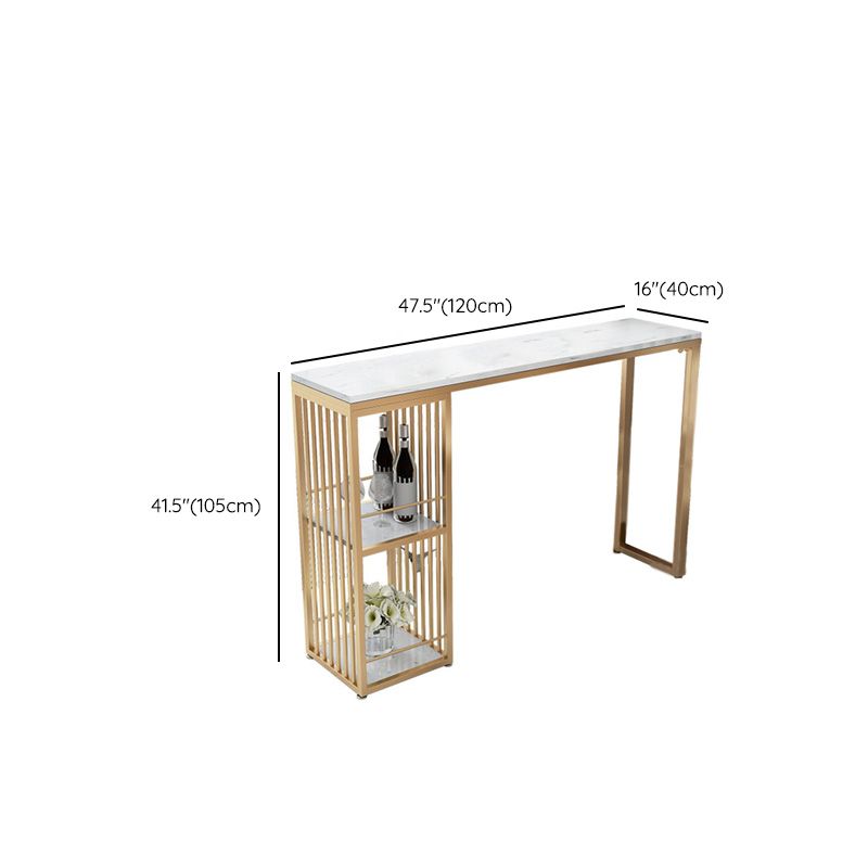 Glam Bar-height Table Stone and White Bar Table with 2 Shelve