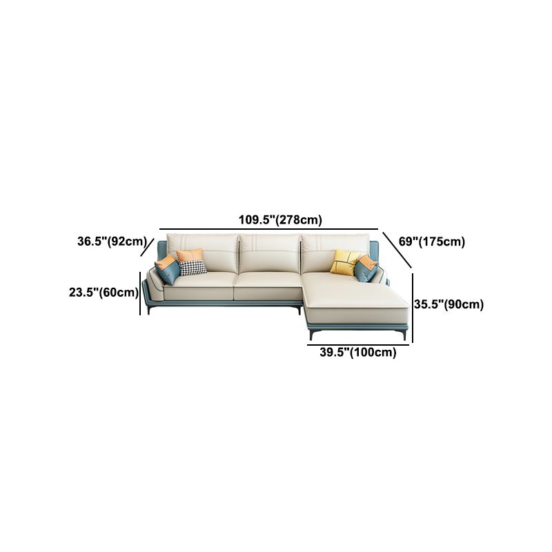 Scandinavian Faux Leather Sectional in Beige 35.43" Tall Sectional