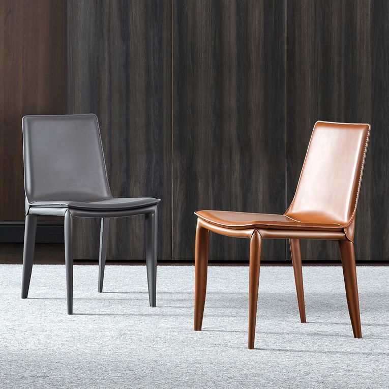 Sillas de cuero de diseño simple, silla lateral con respaldo sólido para comedor (juego de 2)