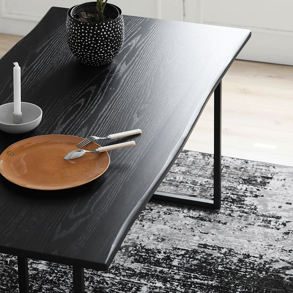Rectangle Industrial Dining Table Black Fixed Table with Pinewood Solid Wood