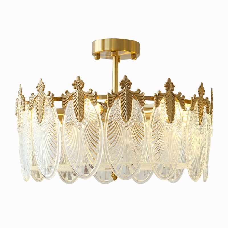 Modern Ceiling Lamp Golden Flush Mount Light Fixture with Glass Shade for Bedroom