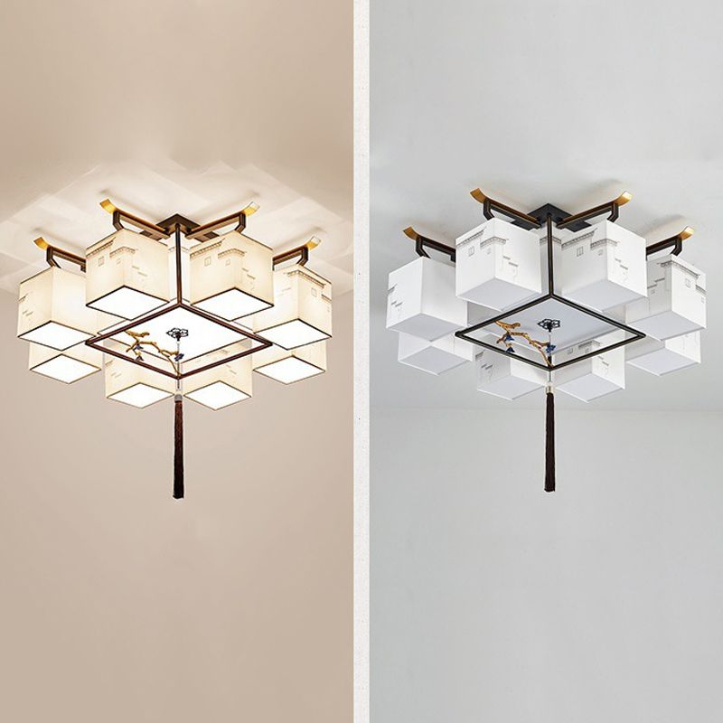 Traditional Style Ceiling Lamp Fabric Flush Mount Lighting for Living Room